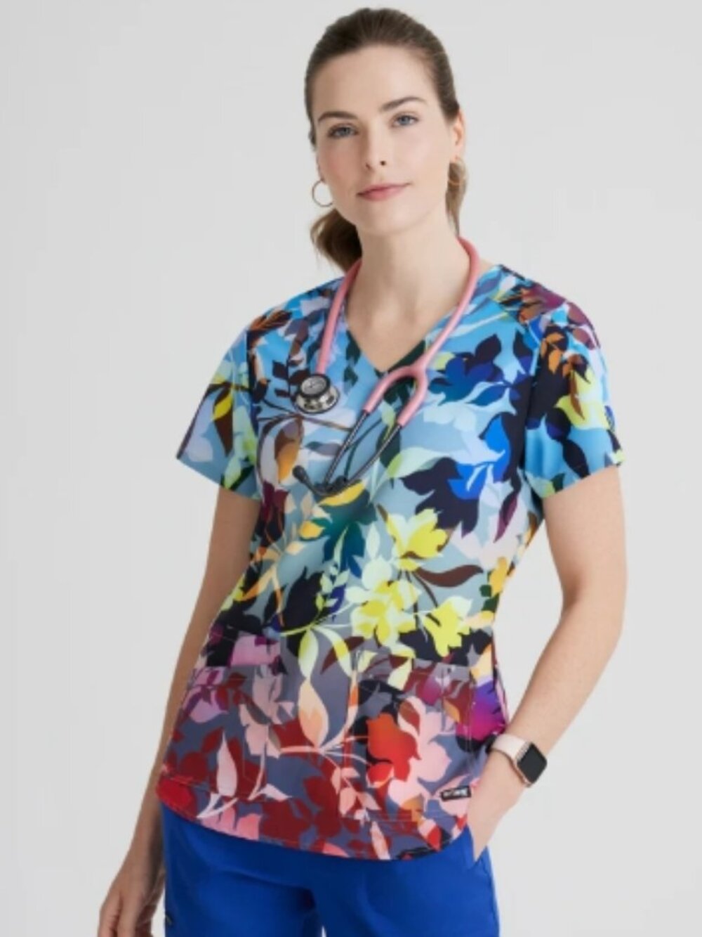 XS Grey's Anatomy Scrub Top Autumn Luster Printed